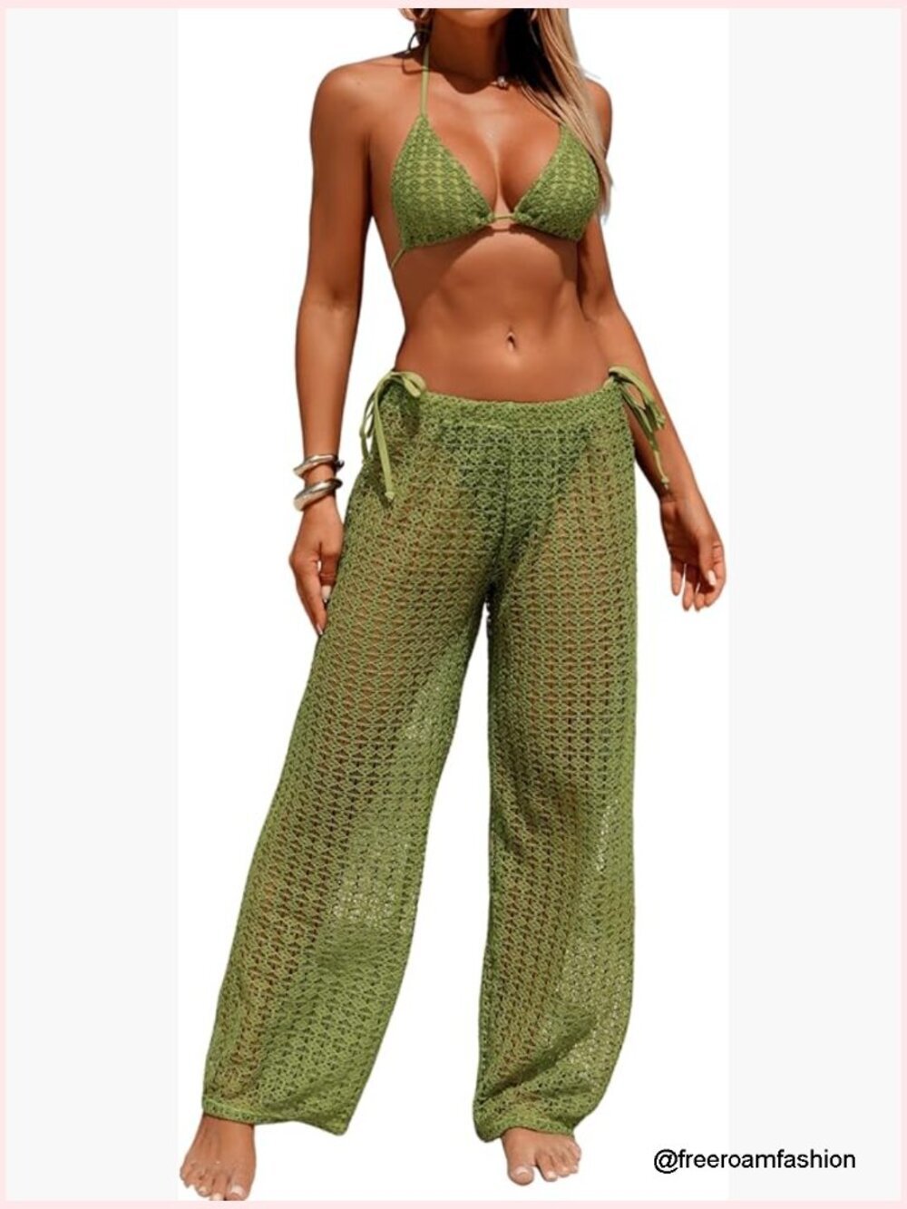 Halter Triangle Bikini Set with Cover Up Pants